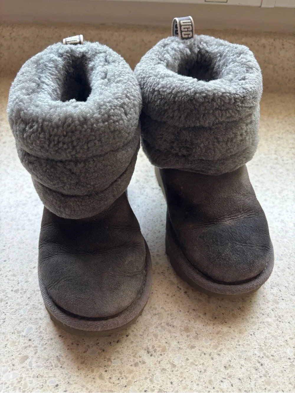 UGG Kids Gray Fluff Mini Booties Cozy Kid Girl Boots - Size 11